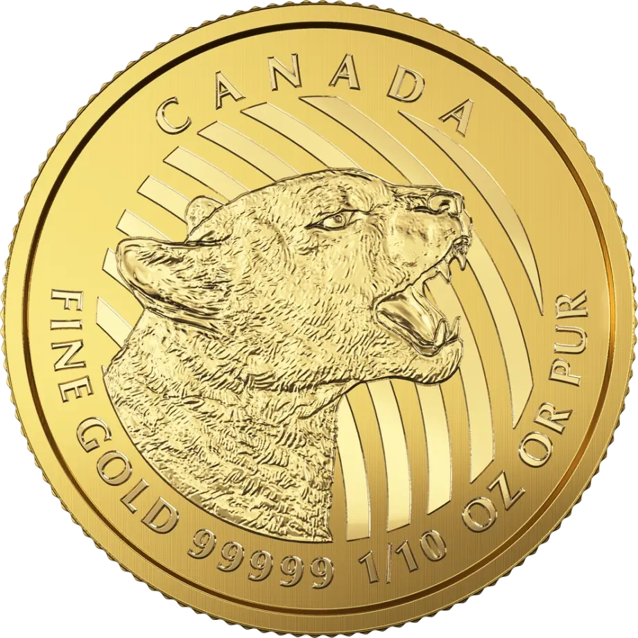 1/10 Uncji Zew Natury Rycząca Puma .99999 Złota Moneta | 2016