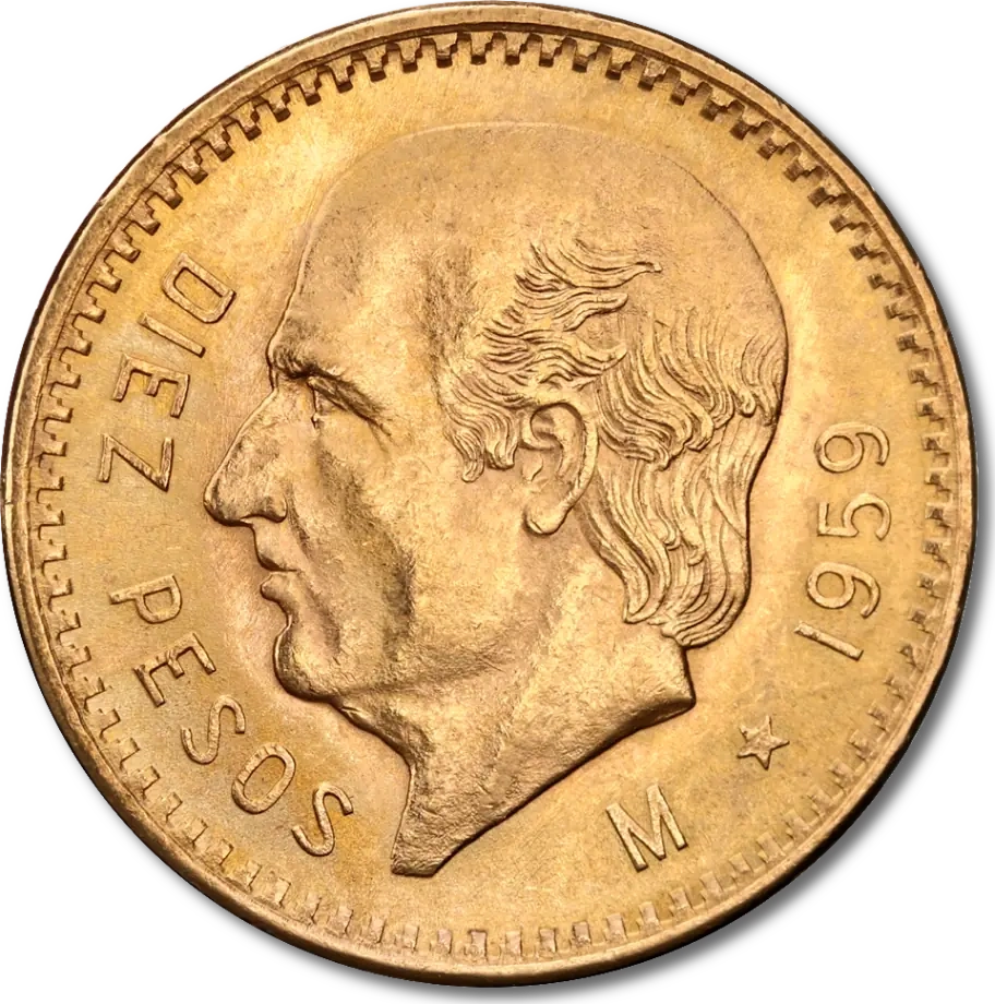 10 Peso Meksyk Hidalgo Złota Moneta | 1905 - 1959