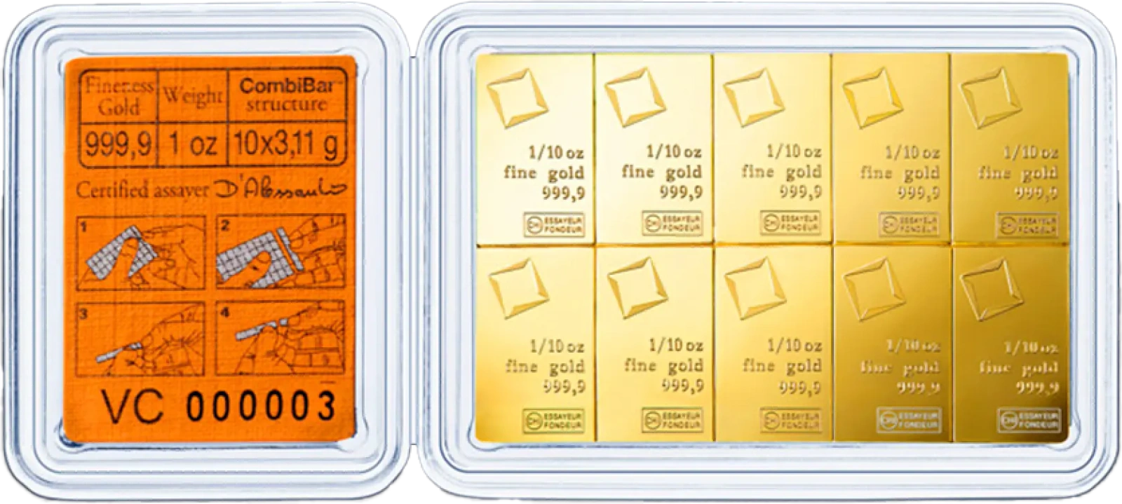10 x 1/10 oz CombiBar® Złota Sztabka | Valcambi