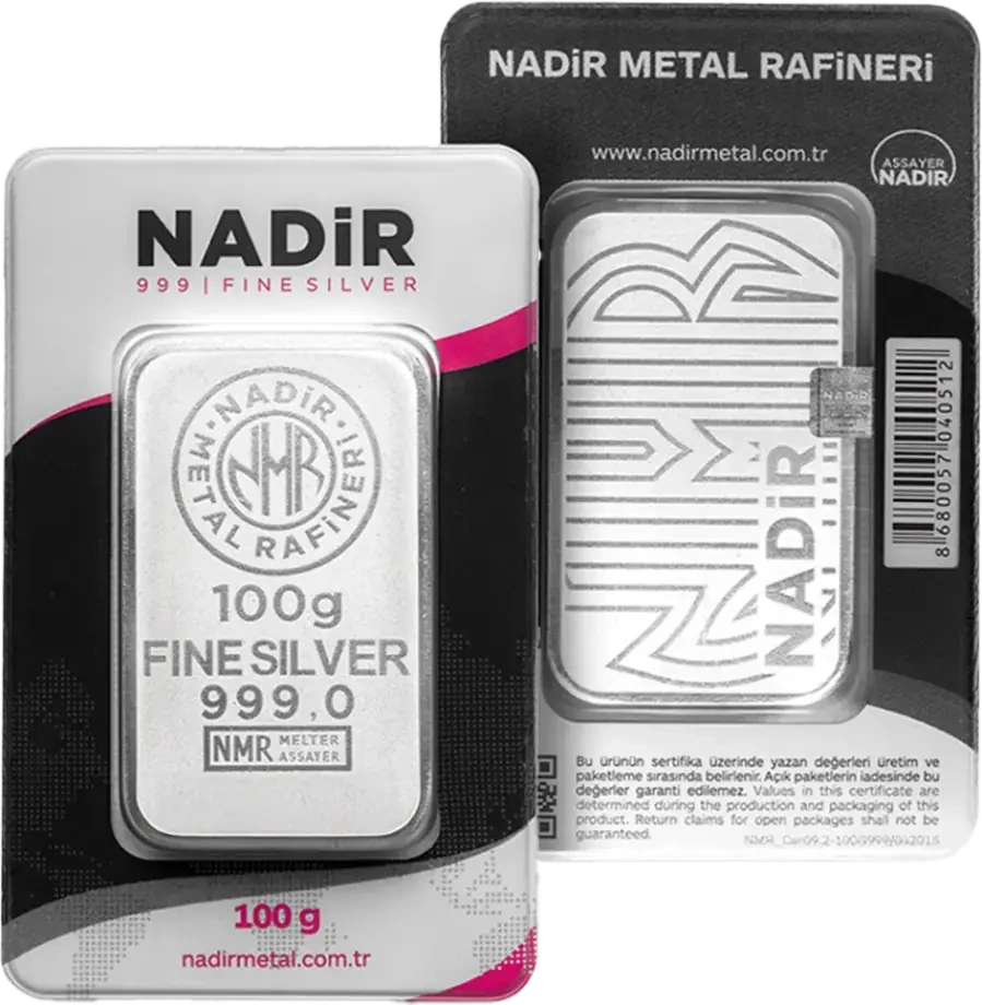 100g Srebrna Sztabka | Nadir Metal Rafineri | Bita