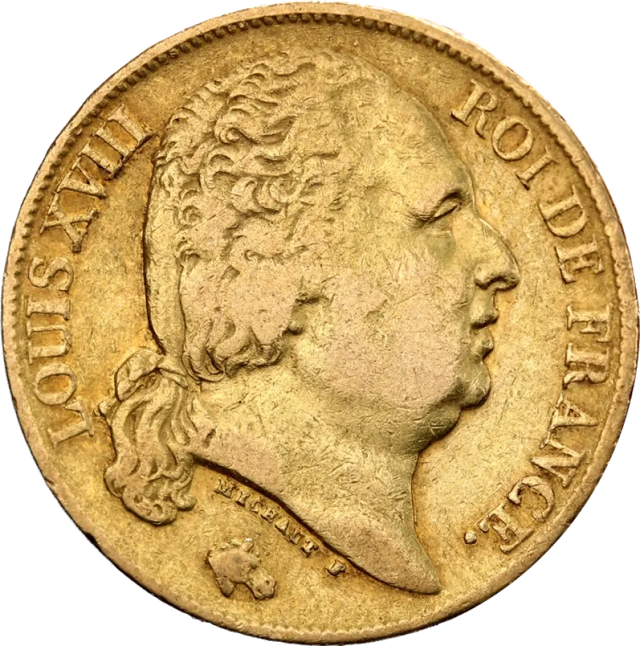 20 Franków Francja Ludwik XVIII Złota Moneta | 1814 -1824