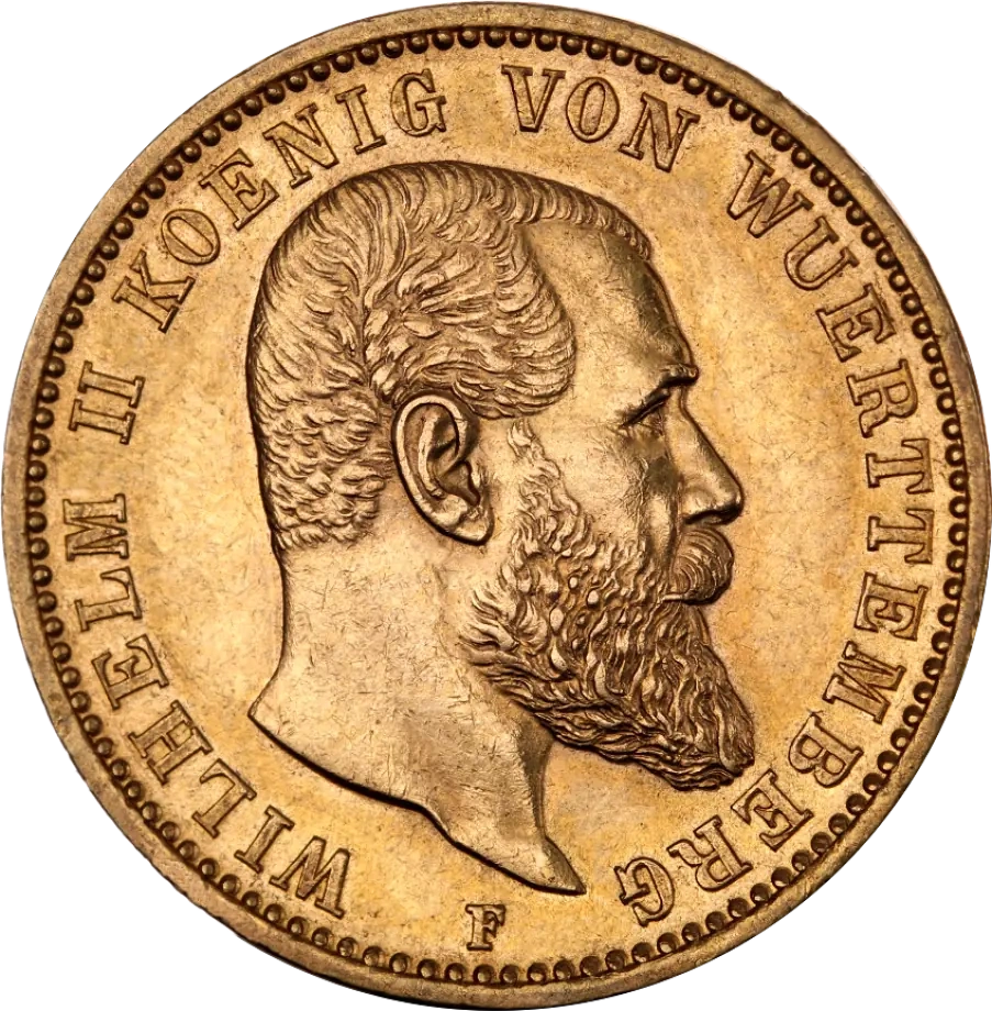 20 Marek Król Wilhelm II Wirtemberski Złota Moneta | 1891 - 1918