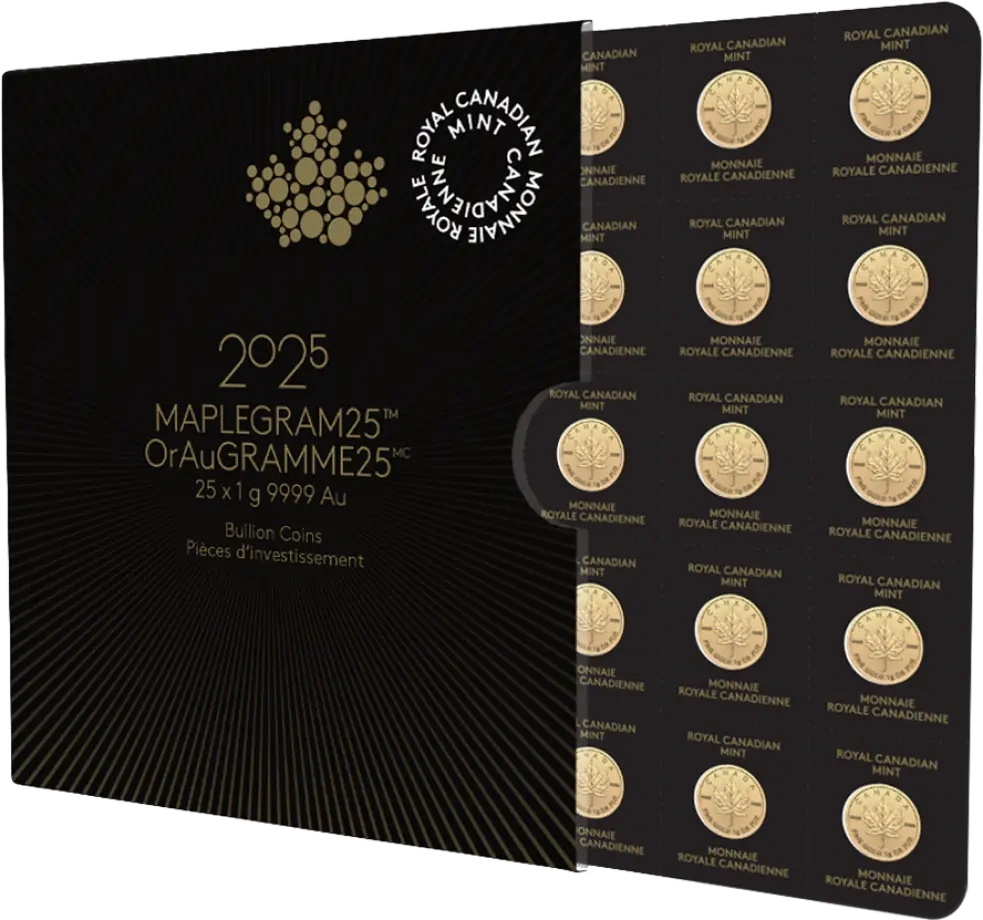 25 x 1g Liść Klonowy MapleGram Złote Monety | 2025