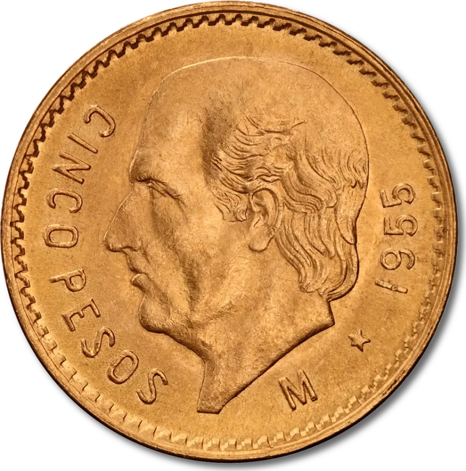 5 Peso Meksyk Hidalgo Złota Moneta | 1905 -1955