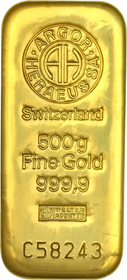 500g Złota Sztabka | Argor-Heraeus| Odlewana