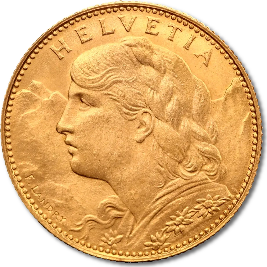 10 Franków Szwajcarskich Vreneli Złota Moneta | 1911 - 1922