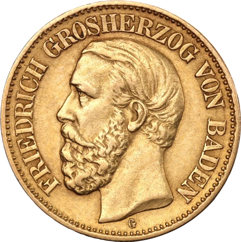 10 Marek Wielki Książe Fryderyk I Badeński Złota Moneta | 1872 - 1901